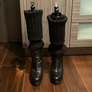 Dolce & Gabbana Leather/Knit Black Boots - Size 41